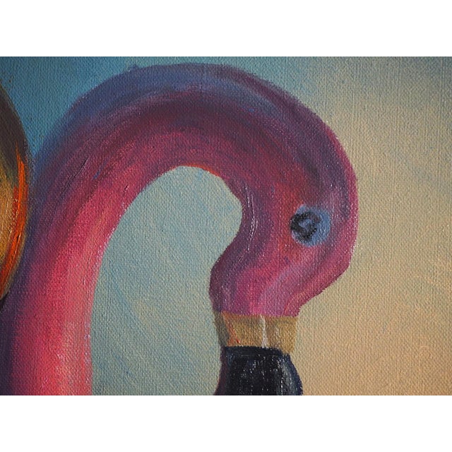 Contemporary Expect Darkness to Surround You One Day by Andreas Claussen | Oil on canvas Astronaut in a flamingo float holding a candle For Sale - Image 3 of 5