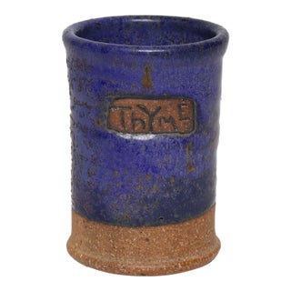 Vintage Studio Pottery Indigo "Thyme" Herb Cylindrical Vessel by Deanna Nichols For Sale