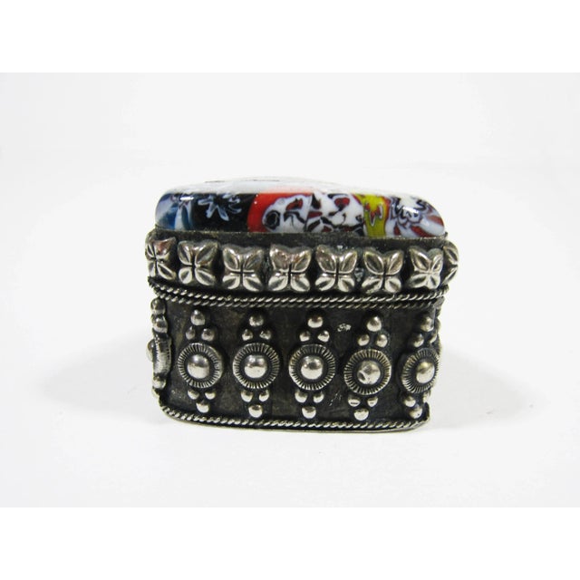 Murano Vintage Murano Style Millefiori Art Glass Silver Metal Triangle Box For Sale - Image 4 of 8