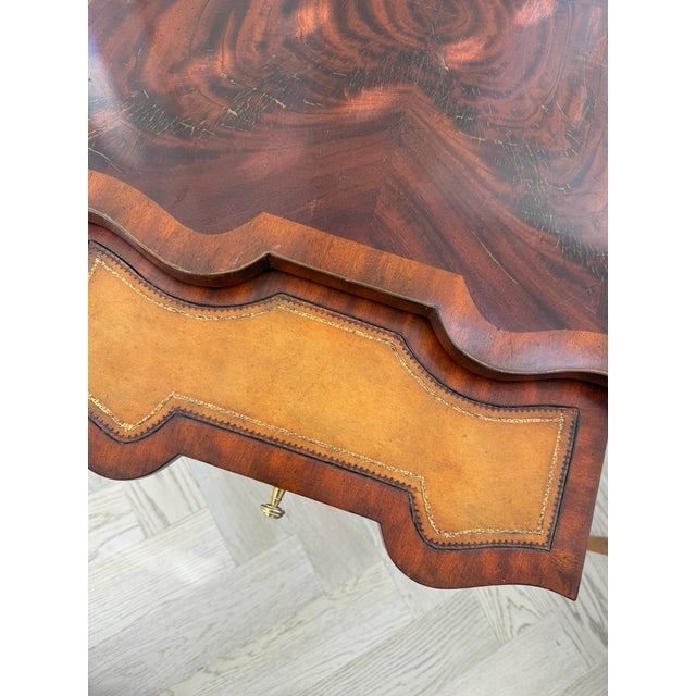 Vintage Regency Mahogany Side Table With Leather Inset Pull Out Trays and Brass Hardware For Sale - Image 4 of 6