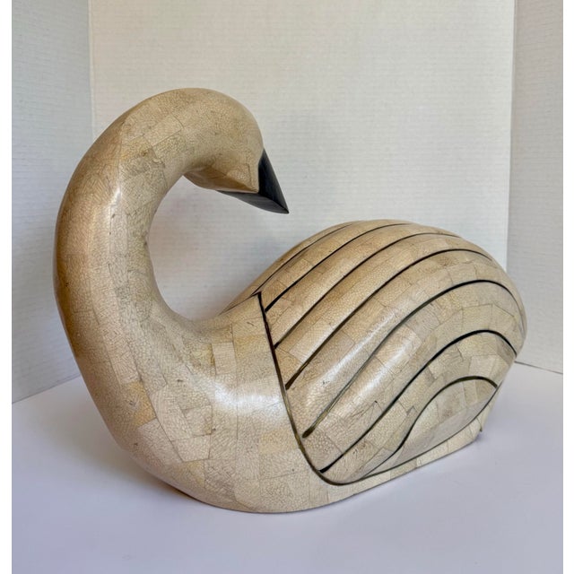 Metal 1970's Tessellated Stone Swan Attributed to Maitland-Smith With Brass Inlay For Sale - Image 7 of 13