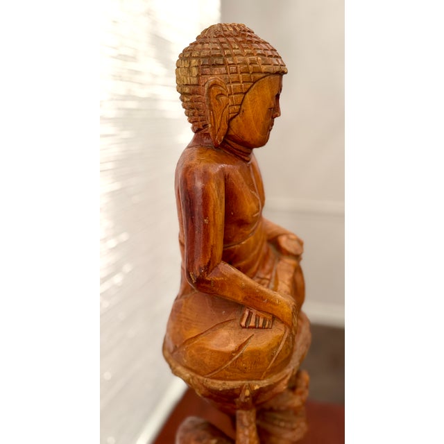Early 20th Century Antique 25" H Large Hand Carved Wooden Buddha Statue For Sale - Image 10 of 12
