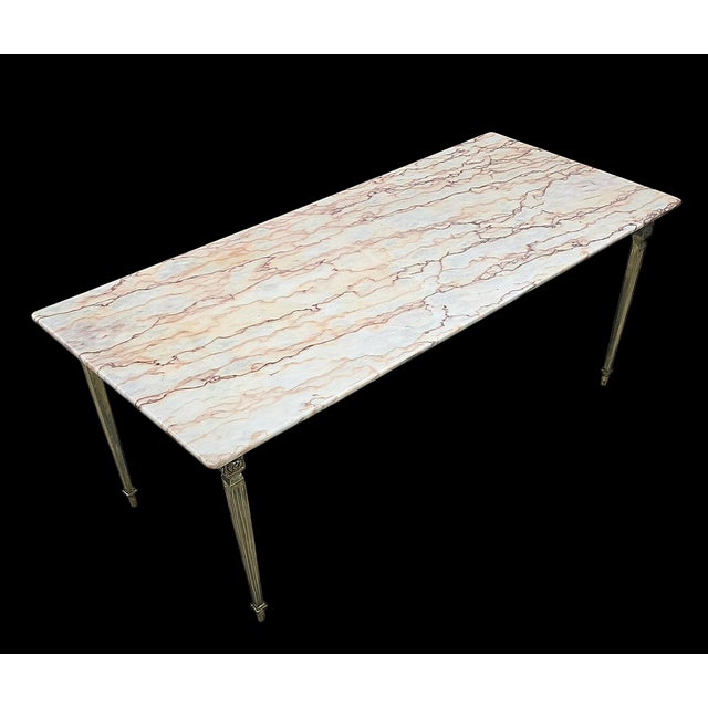 Mid 20th Century Mid-Century Neoclassical Style Marble and Brass Coffee Table For Sale - Image 5 of 8