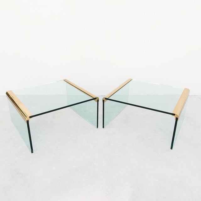 1970s Brass & Glass Hollywood Regency Side / End Tables in the Style of Leon Rosen for Pace Collection - a Pair For Sale - Image 12 of 12