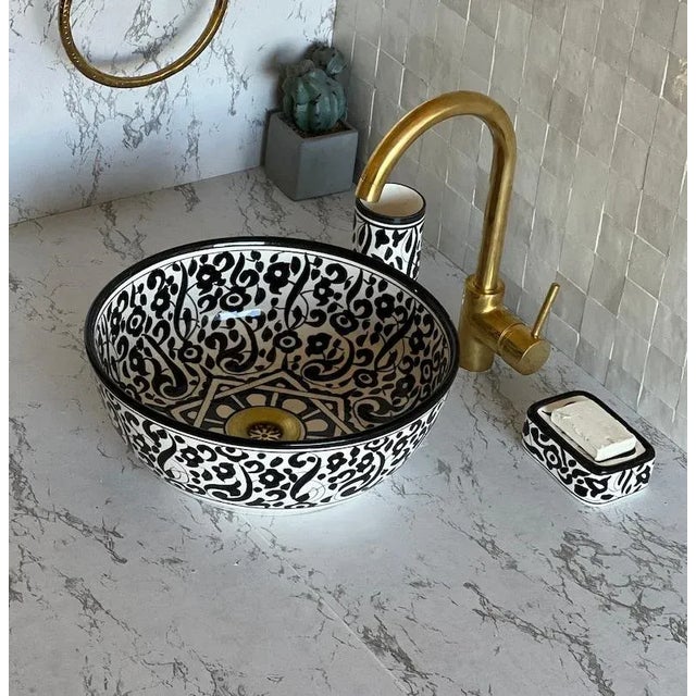 Moroccan Ceramic Sink for Bathroom Handmade For Sale - Image 6 of 6