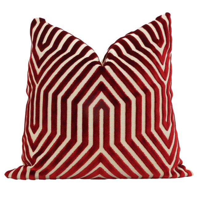 Contemporary Red Schumacher Vanderbilt Velvet Decorative Pillow