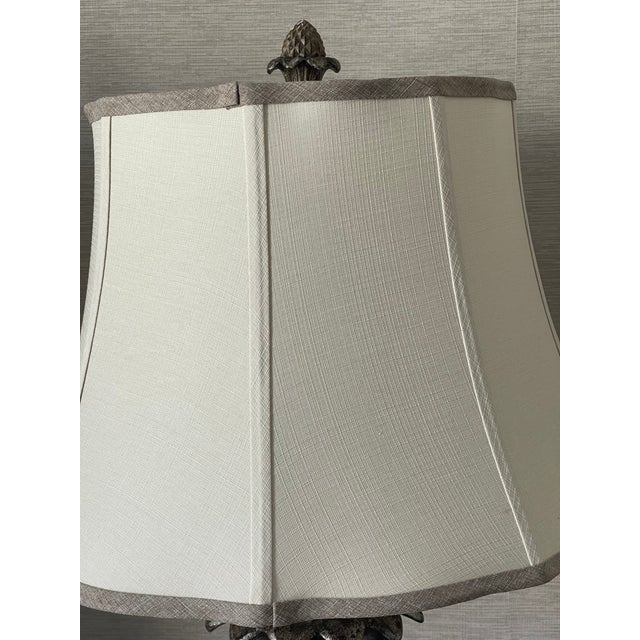 1970s Tropical Coastal Faux Wood Pineapple Table Lamps Custom Shades - A Pair For Sale In Miami - Image 6 of 6