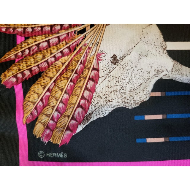 Black Hermes France Carre 90 Kermit Oliver Native Pani La Shar Pawnee Black Silk Scarf For Sale - Image 8 of 11