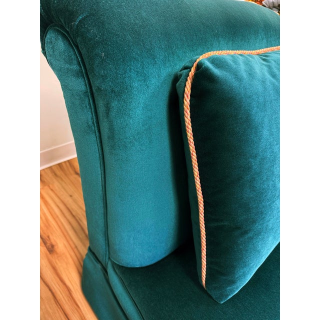 Vintage Deep Teal Velvet Tufted Back Slipper Chairs, a Pair For Sale - Image 11 of 12