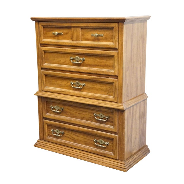 BASSETT FURNITURE Solid Oak Traditional American Colonial Revival 40" Chest on Chest 2085-251 50" High 40.75" Wide 18.5"...