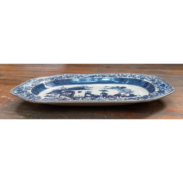 Ceramic 19th Century English Blue and White Staffordshire Chinoiserie Transferware Tray For Sale - Image 7 of 13