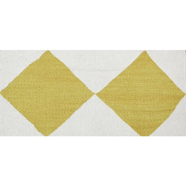 Mid-Century Modern Mustard Yellow and White Diamond Checker Zanafi Flatweave Moroccan Wool Rug (Made-To-Order) 4x6' For Sale - Image 3 of 5