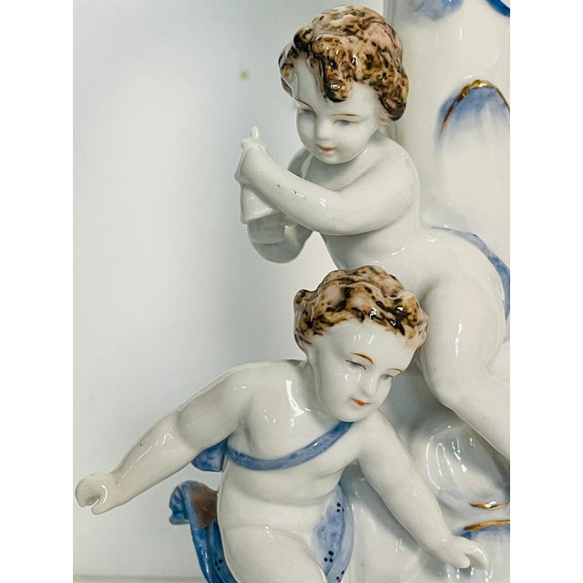 Ceramic Vintage German Meisen Style Porcelain Figural 2 Parts Candleholders For Sale - Image 7 of 11
