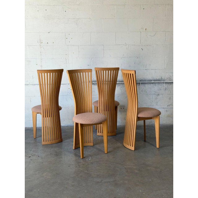 Highback Slat Dining Chairs Set of 4 New Upholstery Vintage Mid-Century Modern 1970s For Sale - Image 4 of 11