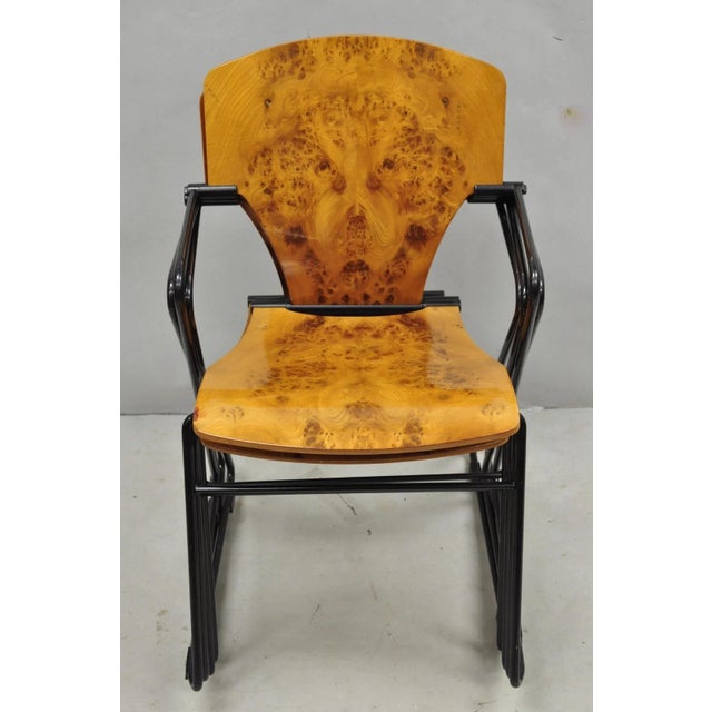 Josep Mora for Egoa Model 300 Mid Century Modern Burl Wood Arm Chair - Set of 4 For Sale - Image 11 of 18