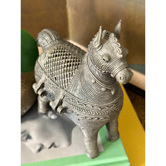 Antique Indian Primitive Bronze Metal Dhokra Trojan Horse Hinged Trinket Container Box For Sale - Image 9 of 12