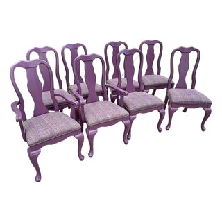 Hollywood Regency Custom Lilac Lacquered Queen Anne Dining Chairs - Set of 8 For Sale