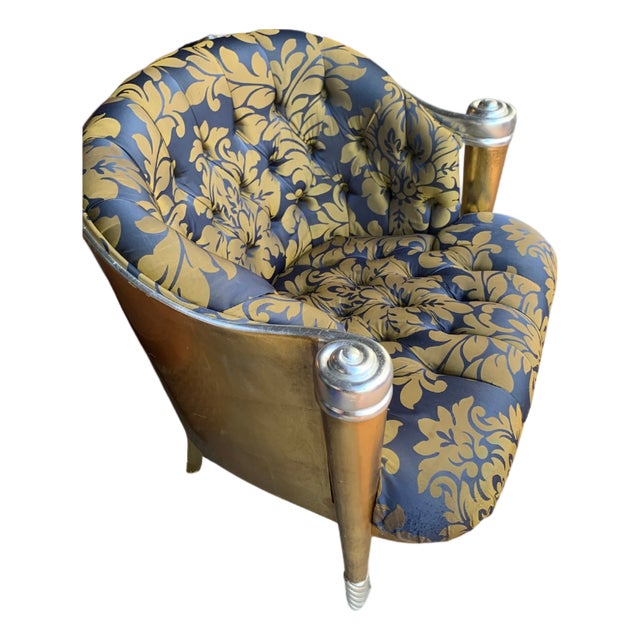 Late 20th Century Colombostile Italian Neo-Baroque Tufted Gold Leaf & Damask Armchair For Sale