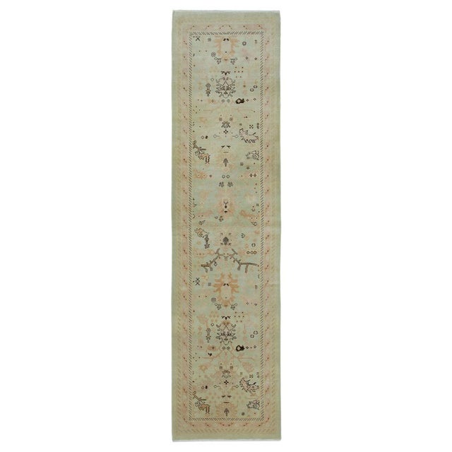Textile Vintage Hand-Knotted Oushak Runner Rug, 2000s For Sale - Image 7 of 7