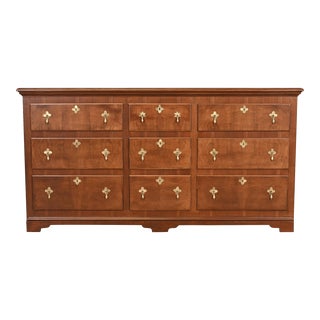 Baker Furniture 18th Century Flemish Style Burled Walnut Triple Dresser or Credenza, Newly Refinished For Sale