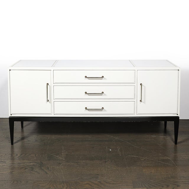 Mid-Century Modern Mid-Century Cream Lacquer W/ Black Lacquer Supports Sideboard by Tommi Parzinger For Sale - Image 3 of 18