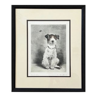 1960s Kurt Meyer-Eberhardt Signed Original Etching Jack Russell Framed For Sale