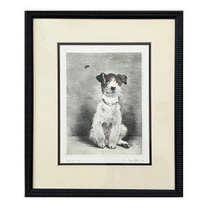 1960s Kurt Meyer-Eberhardt Signed Original Etching Jack Russell Framed
