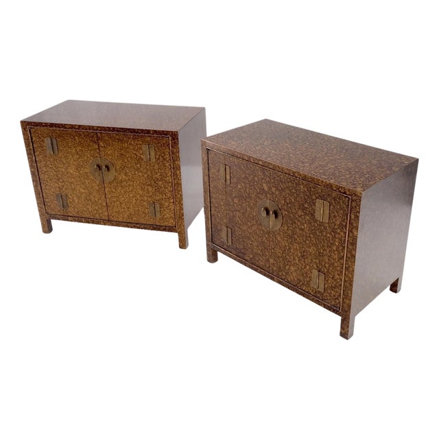 Pair Faux Gold Tortoise Heavy Brass Pulls Two Door Credenzas Dresser Mint! For Sale
