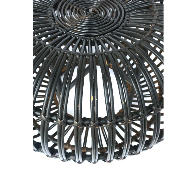 Franco Albini Attributed Black Wicker Rattan Ottoman Pouf or Footstool For Sale - Image 11 of 13