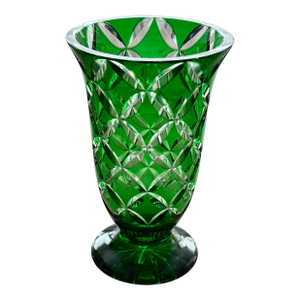 Vintage 1960s West German Cut-to-Clear Emerald Crystal Vase - 3.25 LBS
