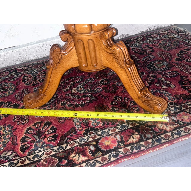 Late 20th Century Traditional Round Marble Top Pedestal Accent Table | Carved Wood Base | 30” Diameter For Sale In Los Angeles - Image 6 of 6