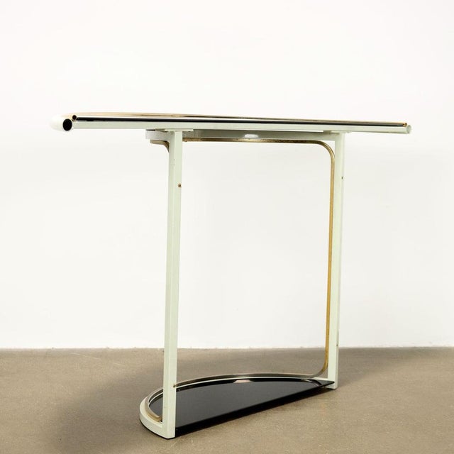 Black Vintage Console Table in Metal and Brass by Tommaso Barbi, 1970s For Sale - Image 8 of 9