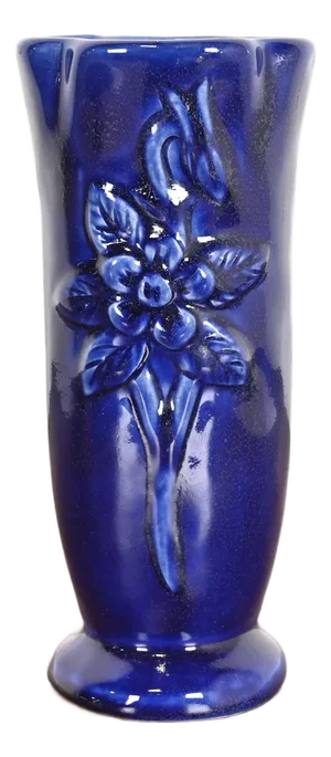 Van Briggle Arts & Crafts Ming Blue Glazed Ceramic Vase With Floral Motif