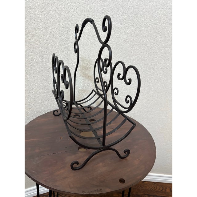 Metal Vintage Wrought Iron Scroll Magazine Rack | Tuscan & Mediterranean Style For Sale - Image 7 of 12