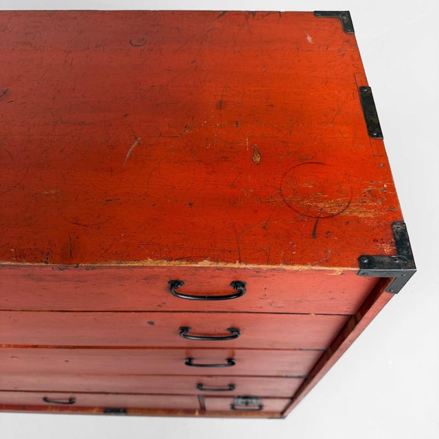 Red Tansu Chest of Drawers, Japan, 1920s For Sale - Image 12 of 17