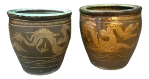 Early 19th Century Chinese earthenware jars containers or Planters - A Pair