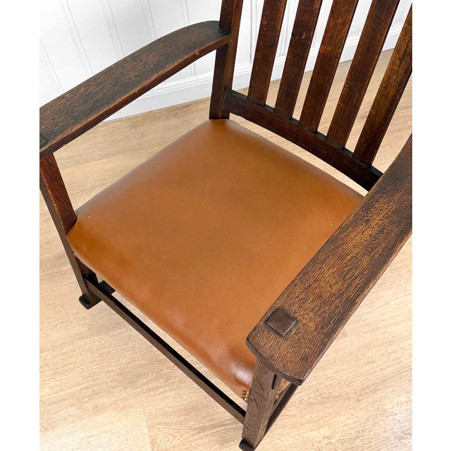 Antique Arts & Crafts Quartersawn Oak Rocking Chair For Sale - Image 9 of 15