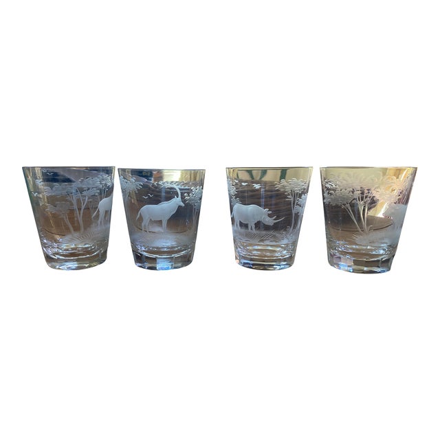 Vintage Queen Lace Kenyan Animals Old Fashioned Glasses Set of 4