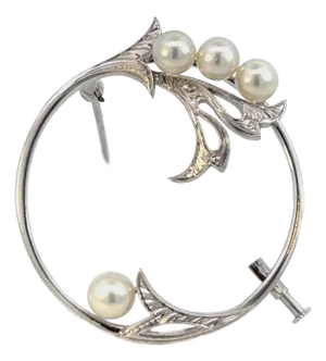 1990s Mikimoto Estate Akoya Pearl Brooch Sterling Silver 5 mm