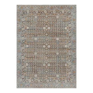 Rug & Kilim’s Modern Block Print Rug in Teal Blue with Geometric-Floral Patterns - 3x8 For Sale