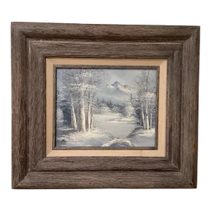 Vintage Oil Painting on Wood Winter Landscape