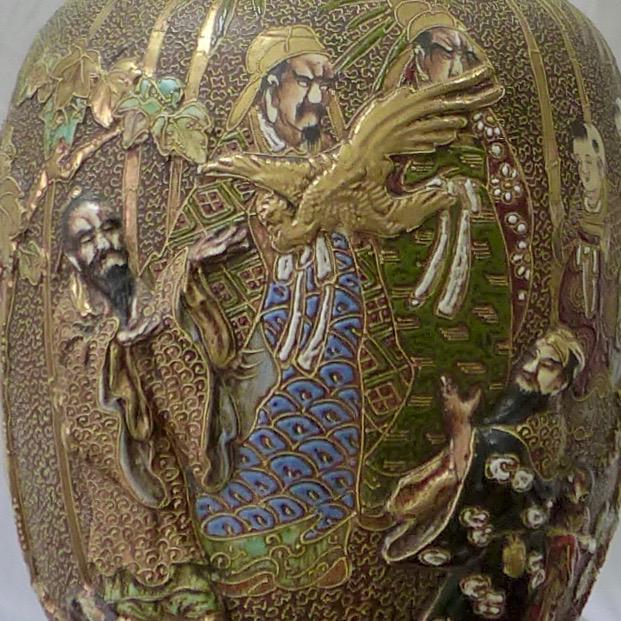 Japanese Satsuma Moriage Porcelain Vase For Sale - Image 9 of 11