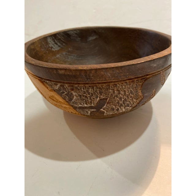 Wood Antique Hand Carved Tribal Relief Bowl From India For Sale - Image 7 of 13