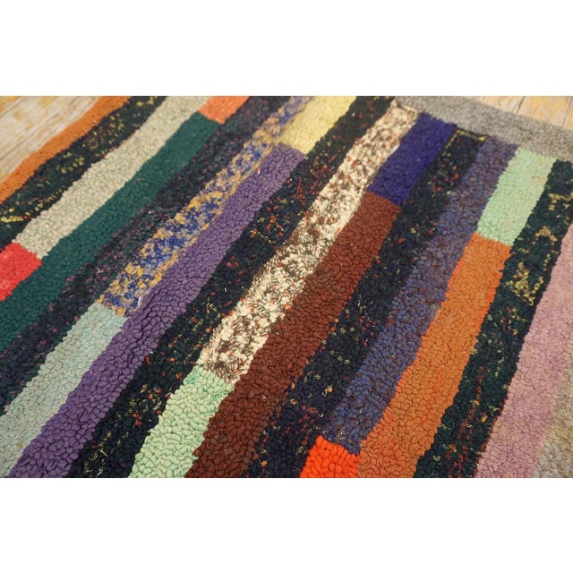 1950s Vintage American Hooked Multicolor Stripe Folk Art Small Wool Rug For Sale - Image 11 of 14