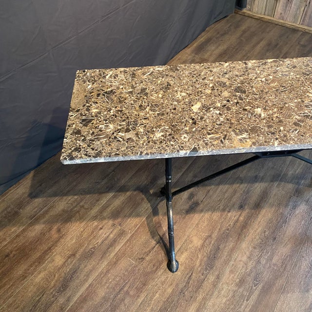 Mid 20th Century French Marble Top Bistro Cafe Console Table or Writing Desk With Iron Base For Sale In Portland, ME - Image 6 of 12