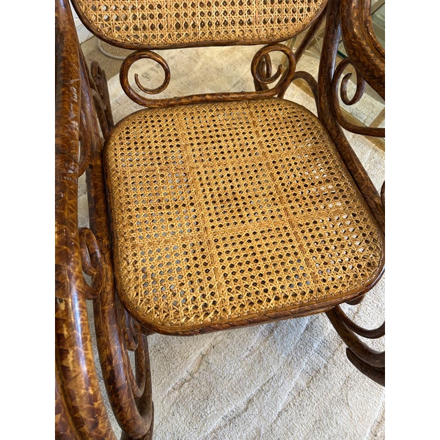 Rattan and Double Caned Rocking Chair For Sale In Philadelphia - Image 6 of 12