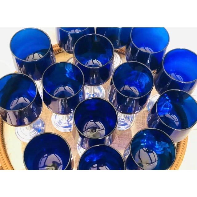 Los Castillo Style Hand-Blown Cobalt Blue Glassware With Pewter Stems Set- 37 Pieces For Sale In Miami - Image 6 of 10