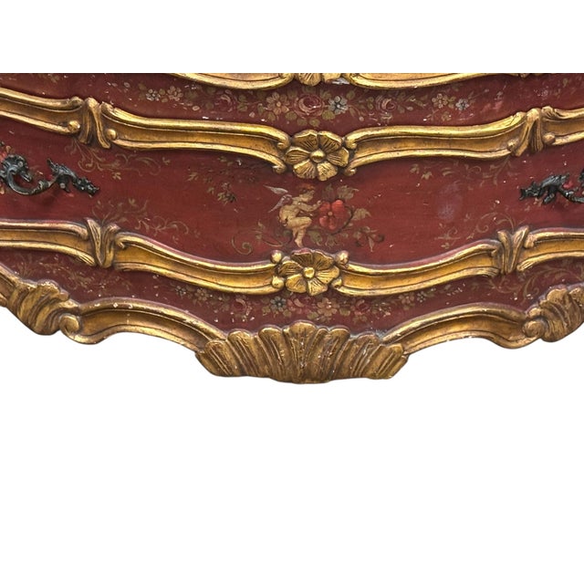 Italian 18th C Venetian painted marble top commode . H 35" L 58" D 24"