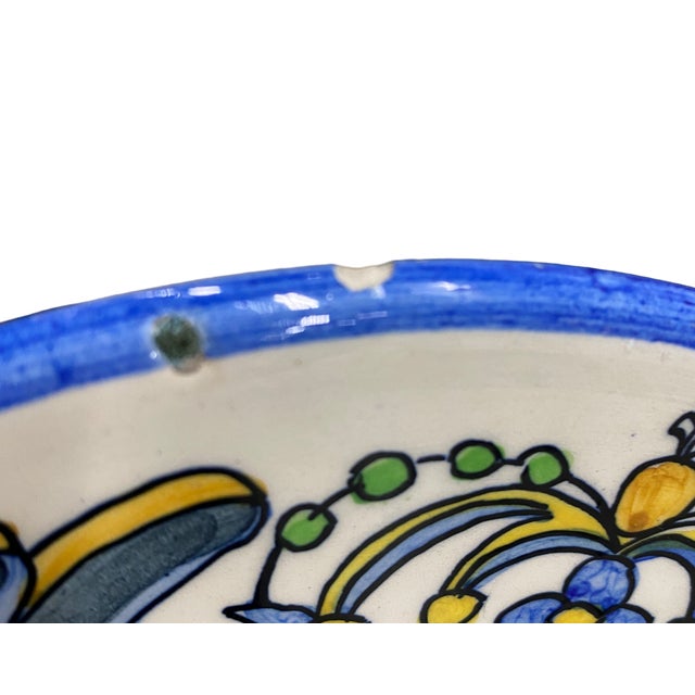 Antique White 1960s Hand Painted Majolica Crest Blue White Yellow Decorative Wall Plate For Sale - Image 8 of 10