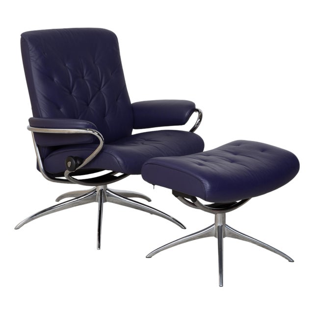 Set of Metro Leather Recliner with Ottoman from Stressless For Sale